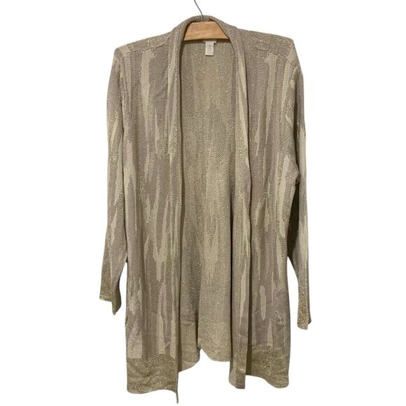 Chico's | Cardigan Sweater Gold Metallic Long Sleeve Open Front- Size XL 3 - Picture 1 of 8